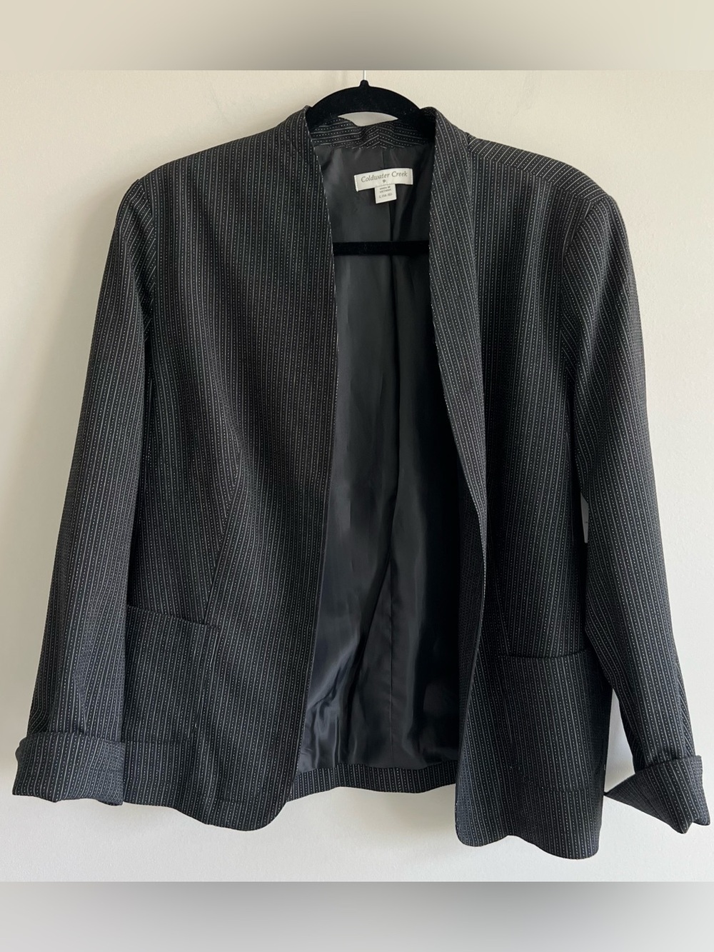 Coldwater Creek Black White Striped Jacquard Collarless Jacket Blazer size Large